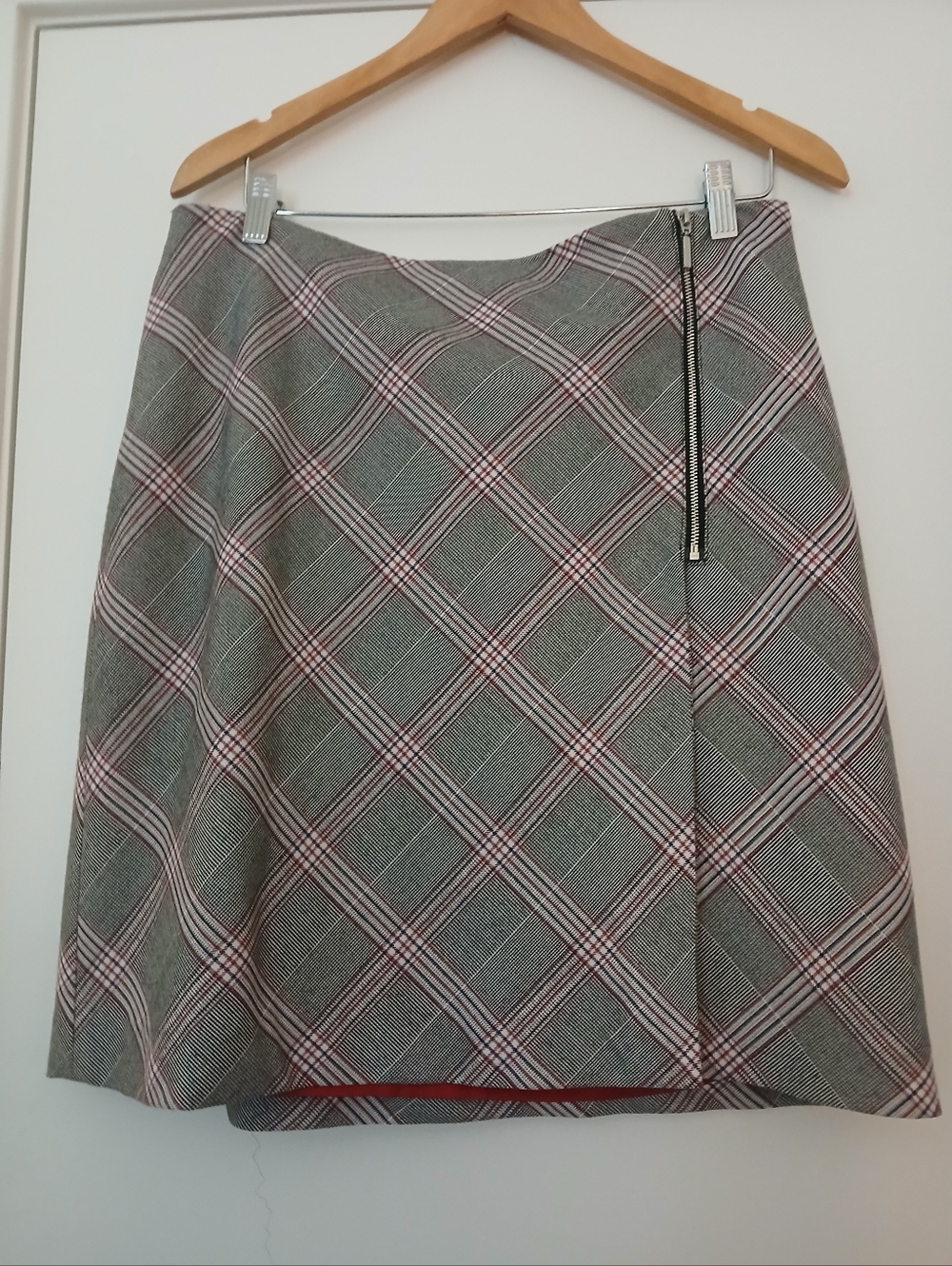Bar III Gray And Red Plaid A-Line Mini Skirt